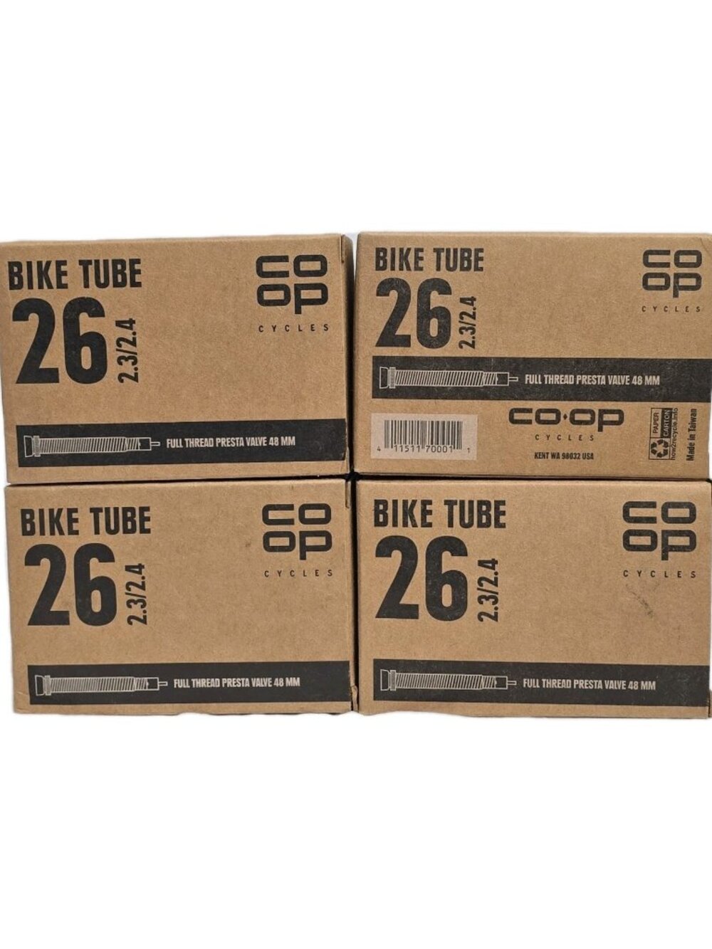 Co Op 4-PACK 26 Inch 2.3/2.4 Bike Tube 48MM Full Thread Presta Valve